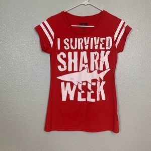 I Survived Shark Week Red T-Shirt Large Kids
